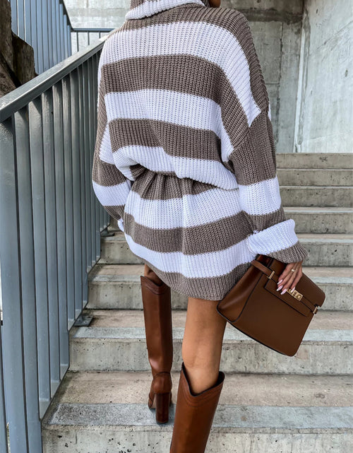 Load image into Gallery viewer, Striped Turtleneck Sweater Dress
