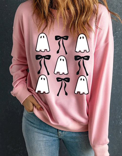 Load image into Gallery viewer, Ghost &amp; Bow Round Neck Long Sleeve Sweatshirt
