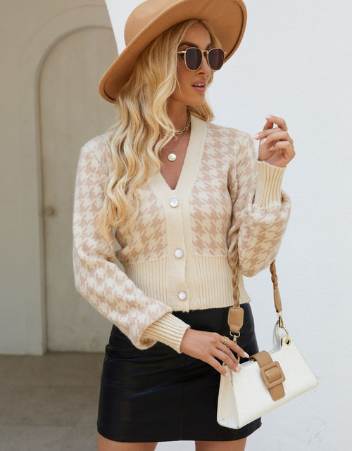 Load image into Gallery viewer, Houndstooth Button Up Long Sleeve Cardigan
