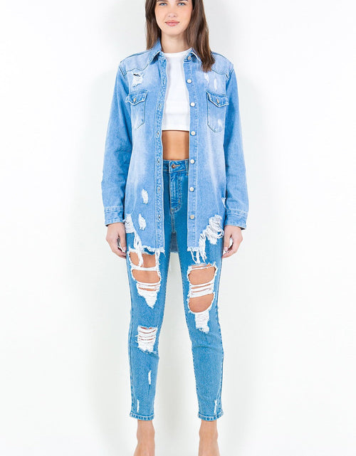 Load image into Gallery viewer, American Bazi Frayed Hem Distressed Denim Shirt Jacket
