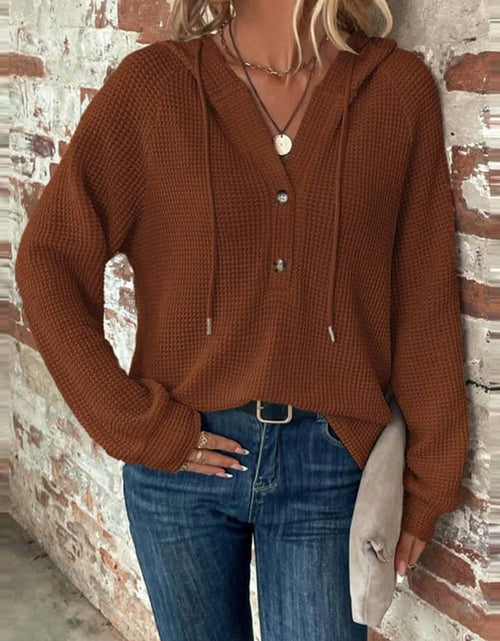 Load image into Gallery viewer, Waffle Knit Long Sleeve Drawstring Hooded Top
