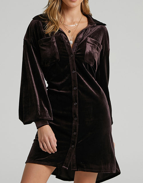 Load image into Gallery viewer, Collared Neck Button Down Long Sleeve Mini Dress
