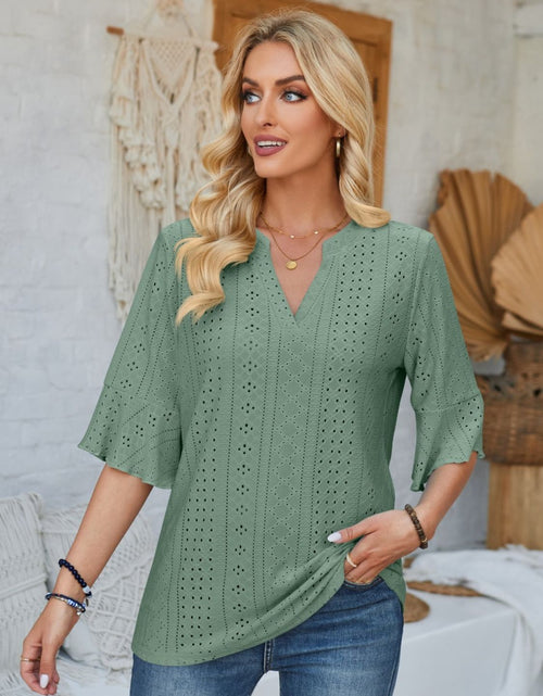 Load image into Gallery viewer, Eyelet Notched Half Sleeve T-Shirt
