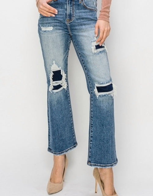 Load image into Gallery viewer, Risen Full Size High Rise Distressed Ankle Flare Jeans
