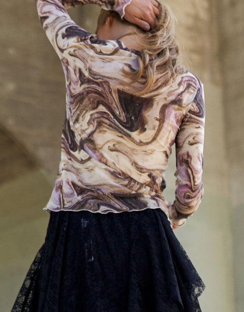 Load image into Gallery viewer, J.NNA Marble Design Long Sleeve Mesh Top
