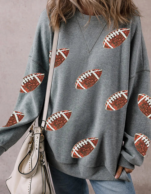 Load image into Gallery viewer, Sequin Football Round Neck Long Sleeve Sweatshirt
