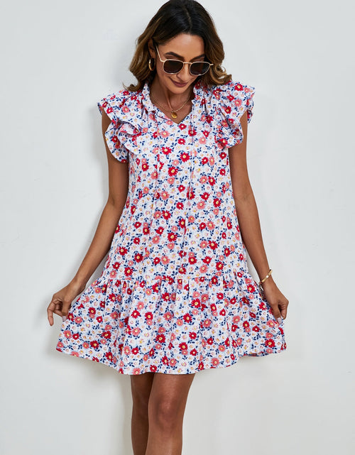 Load image into Gallery viewer, Tied Floral Cap Sleeve Mini Dress
