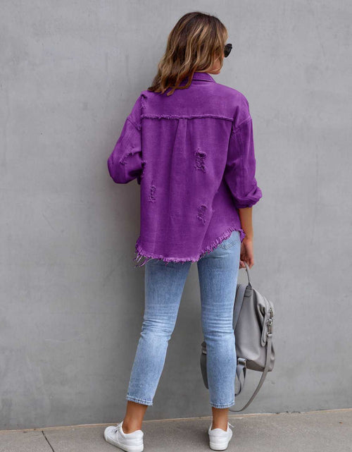 Load image into Gallery viewer, Distressed Drop Shoulder Denim Jacket
