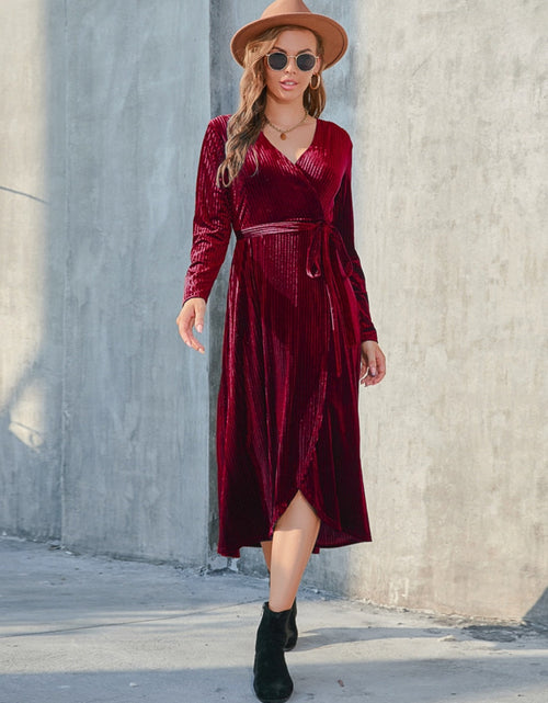 Load image into Gallery viewer, Tie Front Long Sleeve Slit Dress
