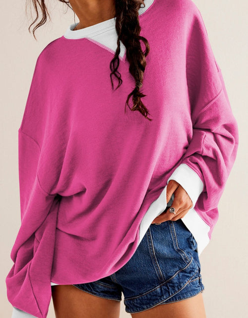 Load image into Gallery viewer, Contrast Dropped Shoulder Long Sleeve Sweatshirt
