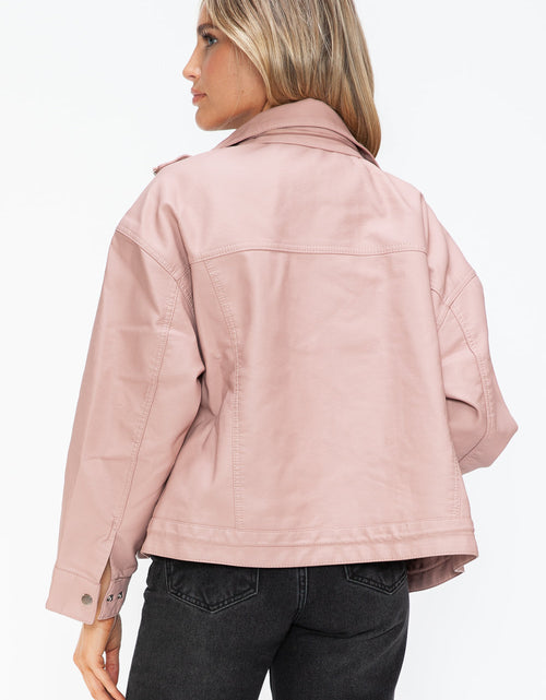 Load image into Gallery viewer, How Dare U Drawstring Hem PU Leather Zip Up Jacket
