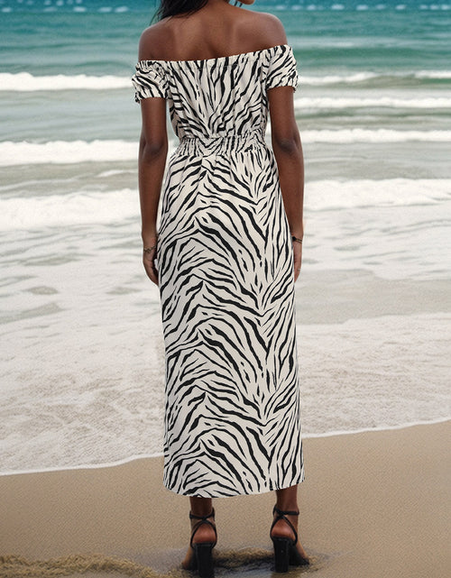 Load image into Gallery viewer, Perfee Slit Animal Print Off-Shoulder Midi Dress
