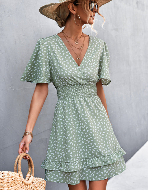 Load image into Gallery viewer, Printed Smocked Waist Layered Surplice Dress
