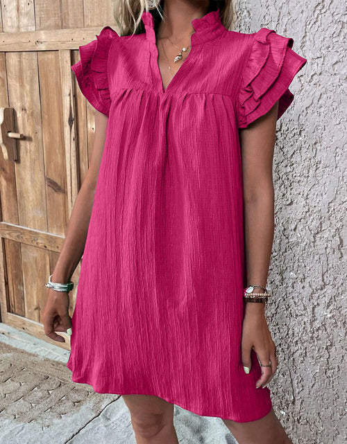 Load image into Gallery viewer, Ruffled Notched Cap Sleeve Mini Dress
