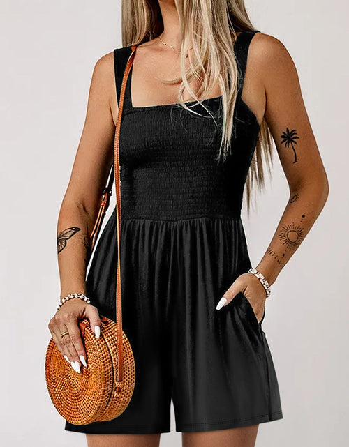 Load image into Gallery viewer, Square Neck Smocked Romper with Pocket
