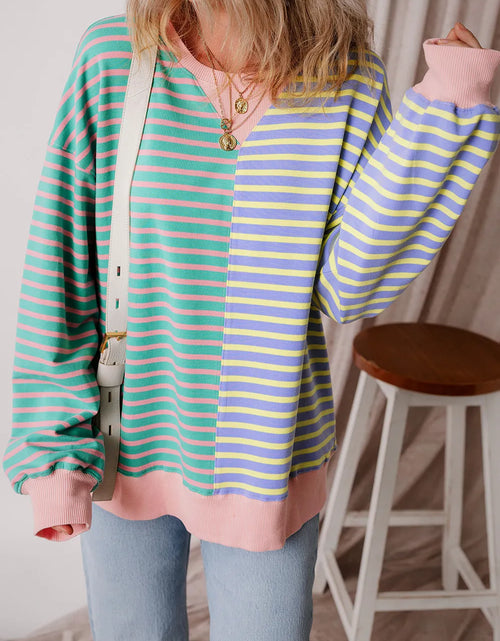 Load image into Gallery viewer, Contrast Stripes Round Neck Long Sleeve Sweatshirt
