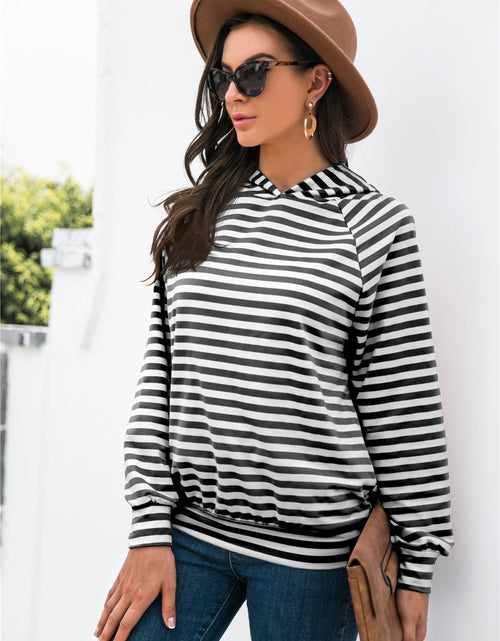 Load image into Gallery viewer, Horizontal Stripe Raglan Sleeve Hoodie
