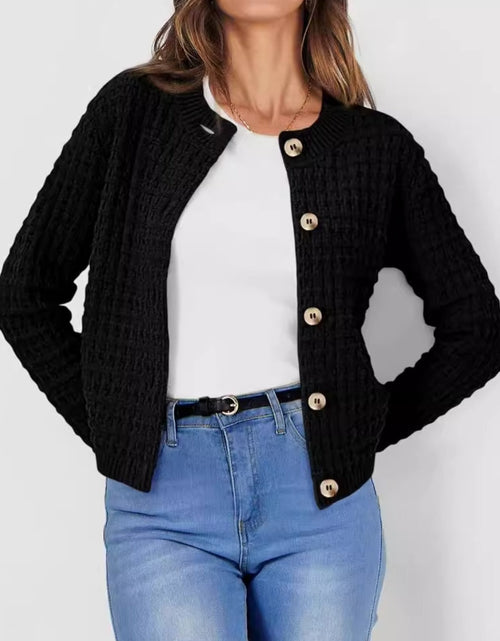 Load image into Gallery viewer, Button Up Round Neck Long Sleeve Cardigan

