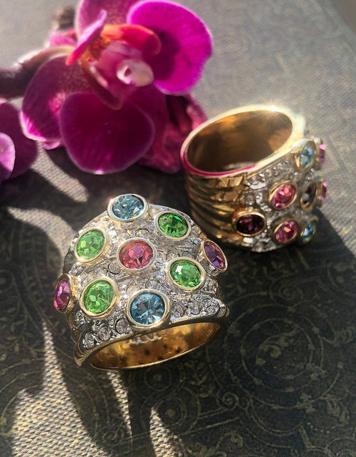 Load image into Gallery viewer, Vintage Pave Austrian Crystal Ring Womens Antique Ring 18k Yellow Gold Electroplated Made in USA by PVD Vintage Jewelry
