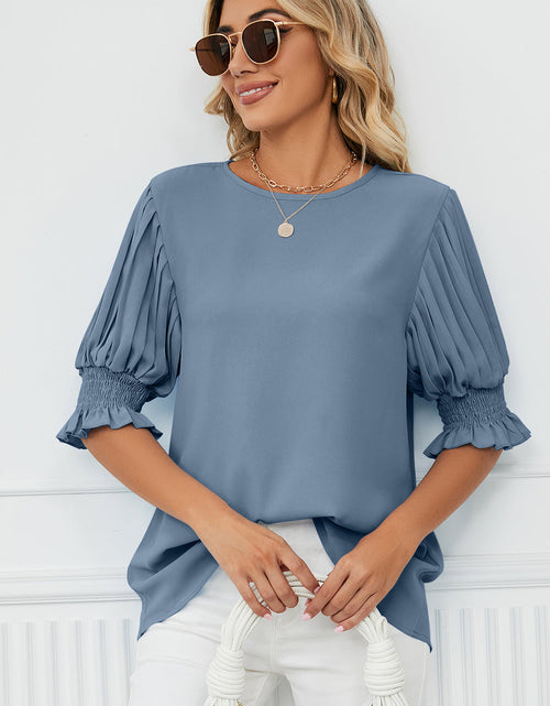 Load image into Gallery viewer, Frill Round Neck Lantern Sleeve T-Shirt
