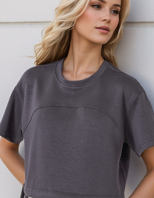 Load image into Gallery viewer, Basic Bae Drawstring Hem Air Scuba Round Neck Short Sleeve T-Shirt
