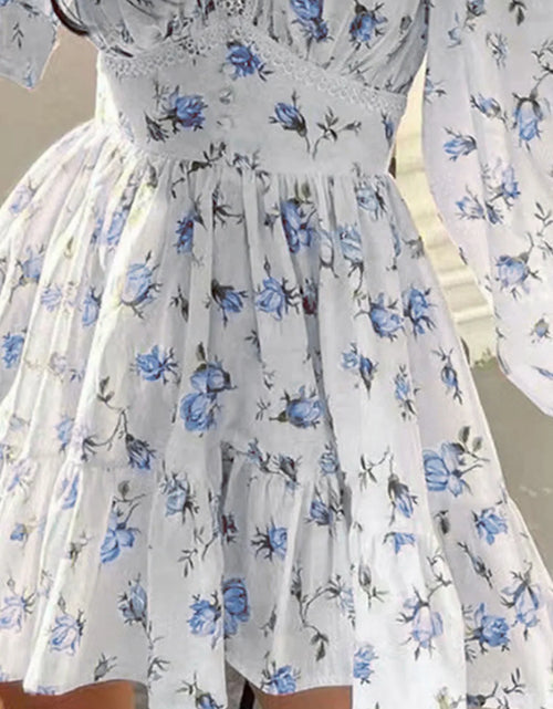Load image into Gallery viewer, Lace Detail V-Neck Balloon Sleeve Dress
