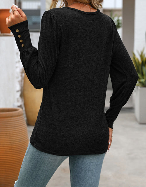 Load image into Gallery viewer, Decorative Button Round Neck Long Sleeve T-Shirt
