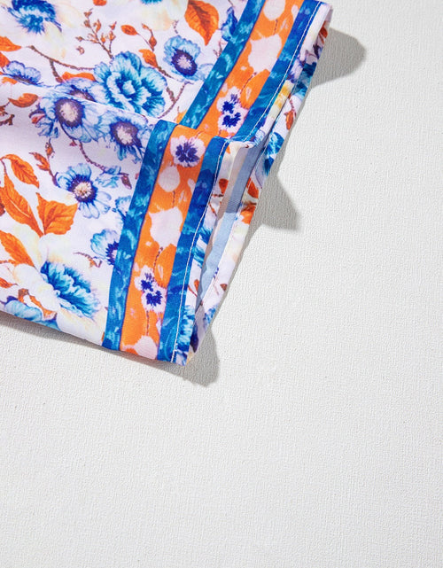 Load image into Gallery viewer, Mixed Floral Print Tie Neck Short Sleeve Dress
