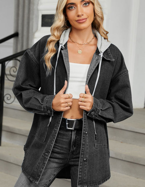 Load image into Gallery viewer, Removable Hood Button Up Long Sleeve Denim Jacket
