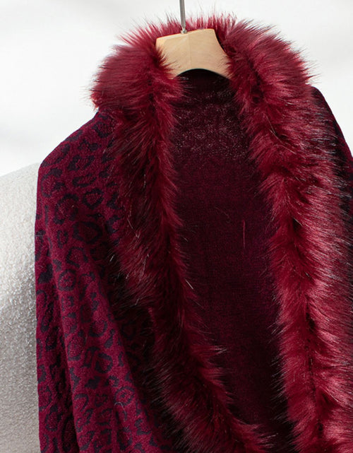 Load image into Gallery viewer, Fringe Leopard Open Front Long Sleeve Poncho
