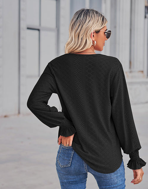 Load image into Gallery viewer, V-Neck Eyelet Flounce Sleeve Blouse

