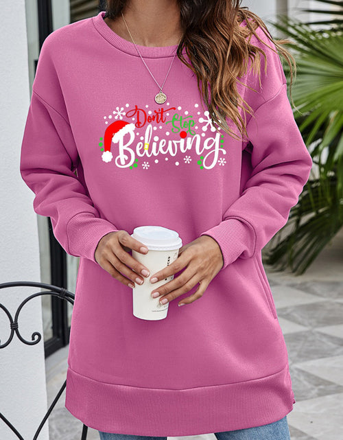 Load image into Gallery viewer, DON'T STOP BELIEVING Graphic Drop Shoulder Sweatshirt
