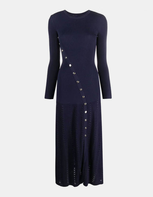 Load image into Gallery viewer, Openwork Round Neck Long Sleeve Sweater Dress
