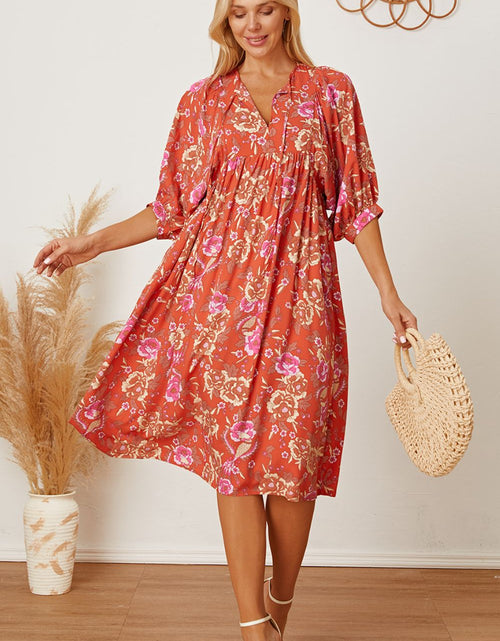 Load image into Gallery viewer, Floral Tie Neck Half Sleeve Dress
