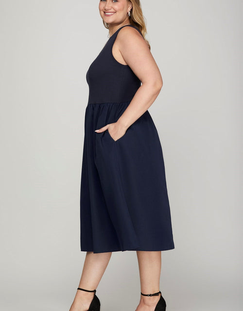 Load image into Gallery viewer, She + Sky Full Size Sleeveless Poplin Woven Midi Dress with Pockets Plus Size
