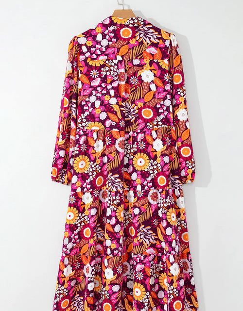Load image into Gallery viewer, Printed Johnny Collar Long Sleeve Midi Dress
