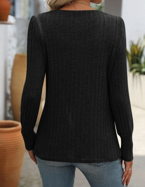 Load image into Gallery viewer, Mandy Decorative Button Striped Square Neck Long Sleeve T-Shirt
