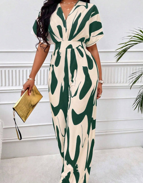 Load image into Gallery viewer, Printed V-Neck Short Sleeve Wide Leg Jumpsuit
