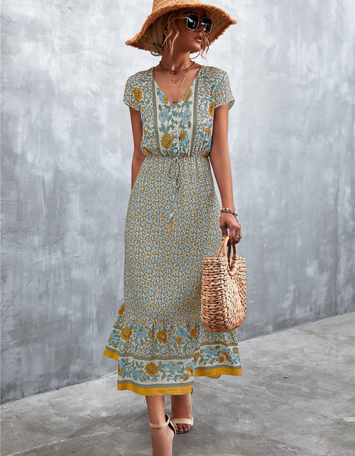 Load image into Gallery viewer, V-Neck Short Sleeve Printed Maxi Dress
