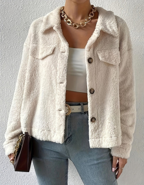 Load image into Gallery viewer, Collared Neck Button Up Jacket with Decorative Pocket Flaps
