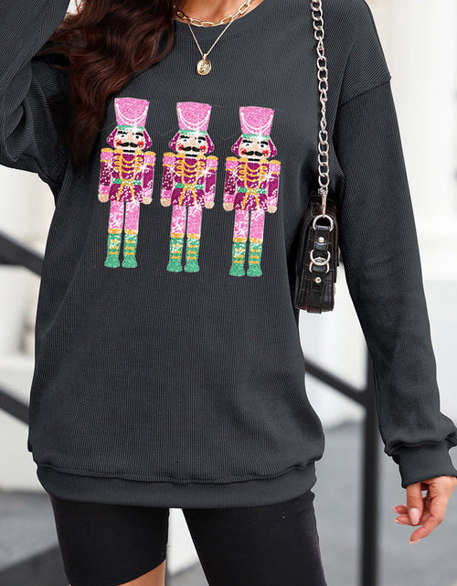 Load image into Gallery viewer, Sequin Nutcracker Round Neck Long Sleeve Sweatshirt
