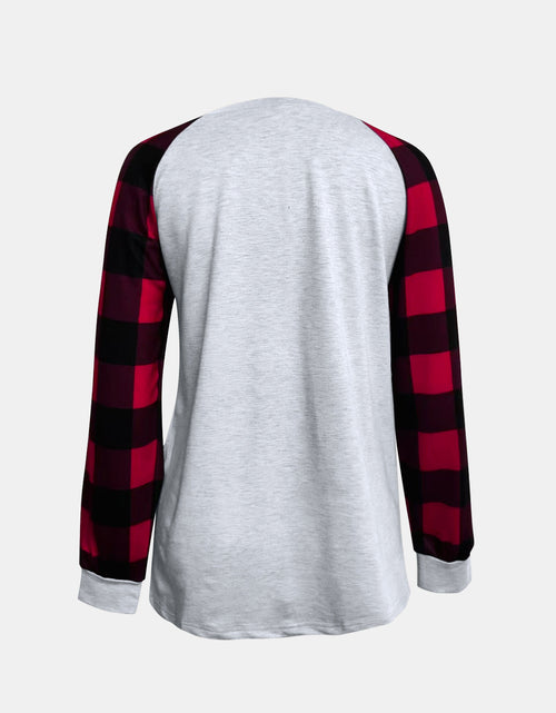 Load image into Gallery viewer, Full Size Graphic Plaid Round Neck Long Sleeve T-Shirt
