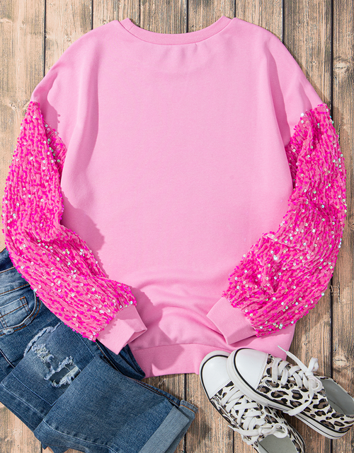 Load image into Gallery viewer, Valentine’s Day Sequin Heart Long Sleeve Sweatshirt

