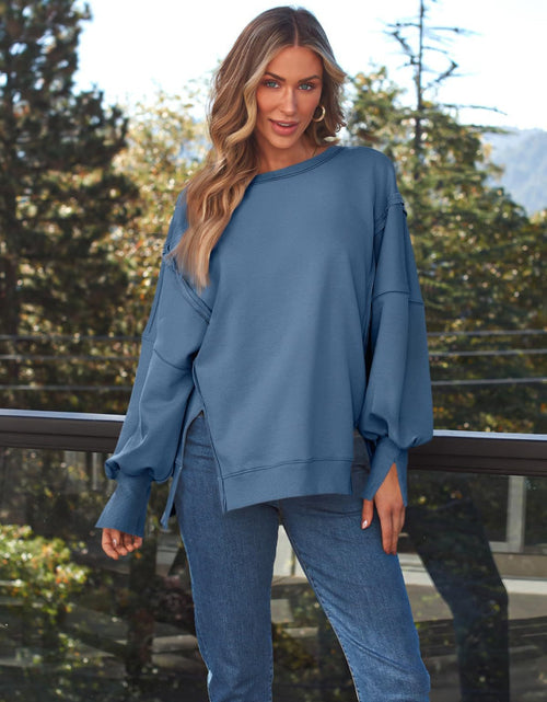 Load image into Gallery viewer, Slit Round Neck Long Sleeve Sweatshirt
