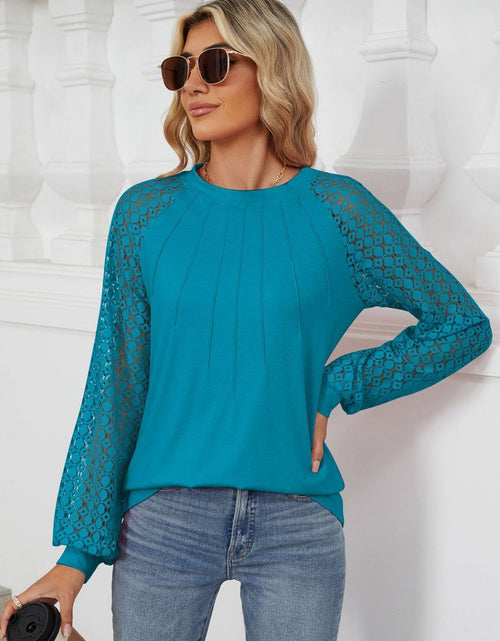 Load image into Gallery viewer, Round Neck Lace Long Sleeve Top
