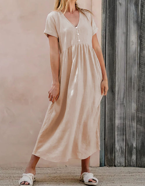 Load image into Gallery viewer, Perfee V-Neck Short Sleeve Midi Dress

