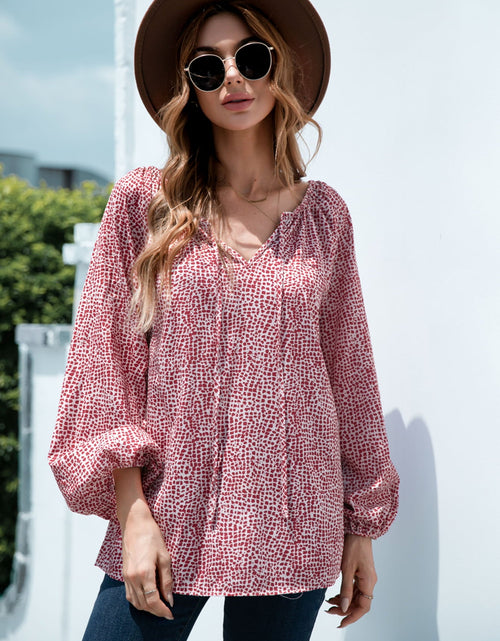 Load image into Gallery viewer, Printed Tie-Neck Balloon Sleeve Blouse
