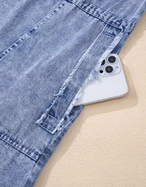 Load image into Gallery viewer, Raw Hem Button Down Long Sleeve Denim Dress
