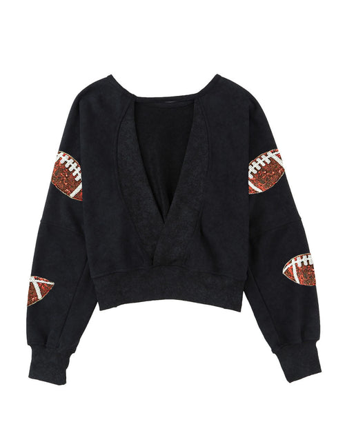 Load image into Gallery viewer, Sequin Football Patch Open Back Sweatshirt
