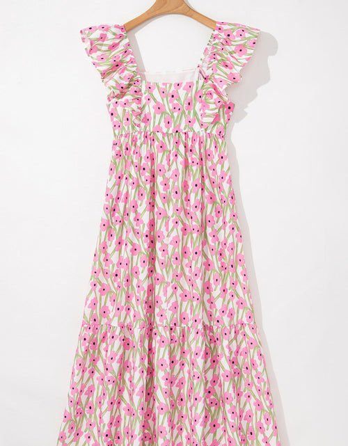 Load image into Gallery viewer, Floral Print Square Neck Ruffled Cap Sleeve Maxi Dress
